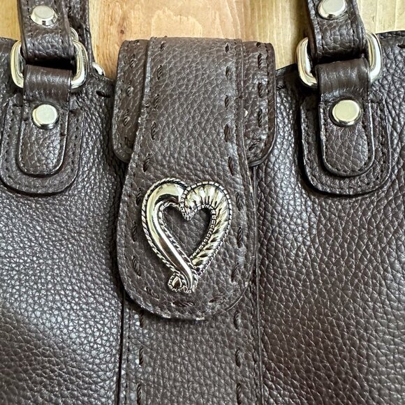 MC Brown Leather Purse Silver Heart Shoulder Bag  Lots of Pockets - Picture 5 of 12